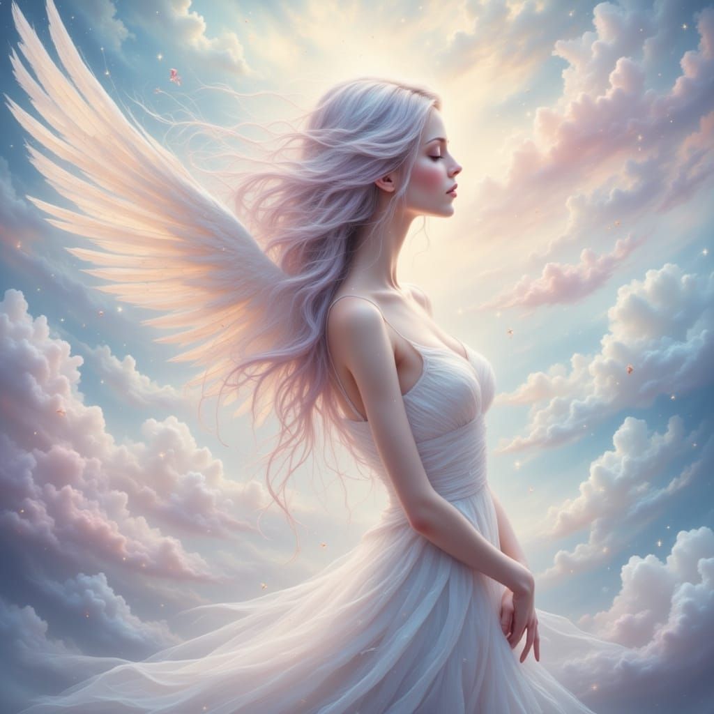 A dreamy angel in the clouds