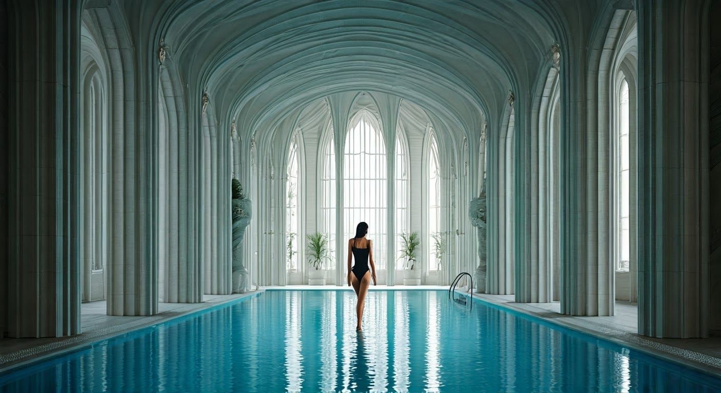Liminal Indoor Pool with Sleek Geometric Architecture
