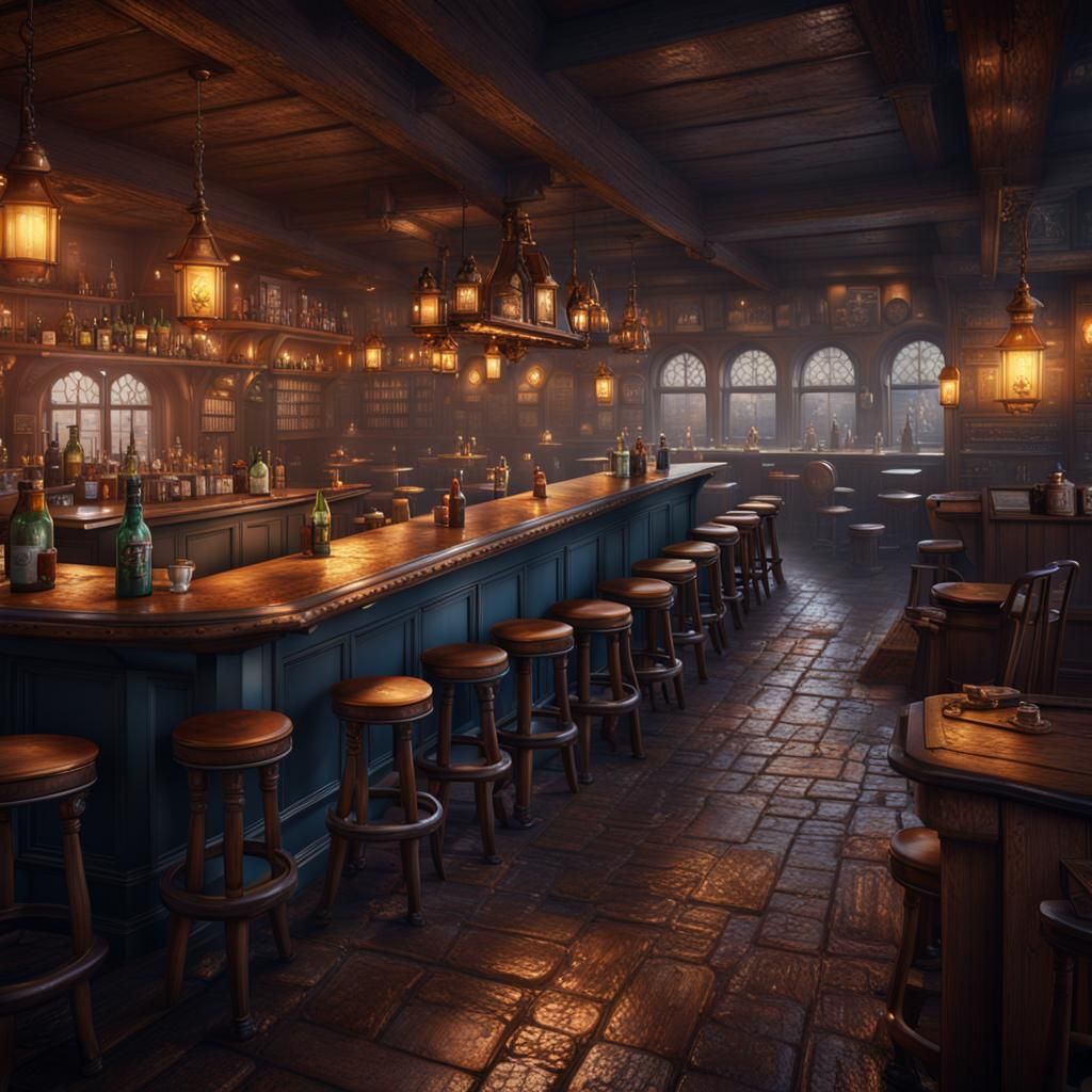 Lively Pub Scene as Detailed Matte Painting