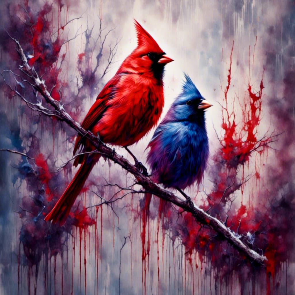 Cardinal on Frosty Branch in Impressionistic Style