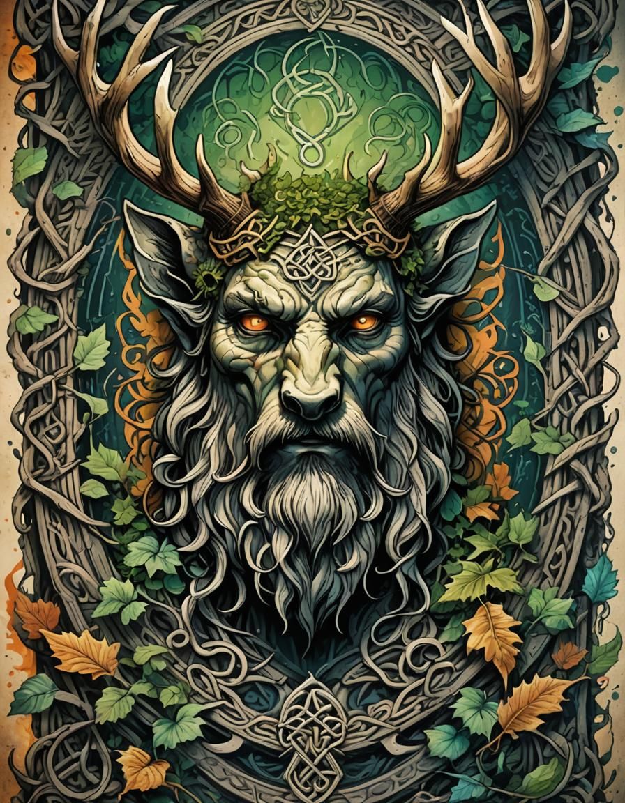 Celtic God Tattoo Sketch with Deer Horns