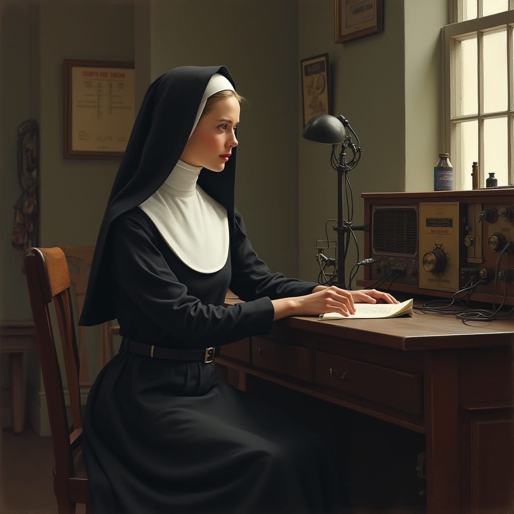 Serene Nun at Vintage Radio Desk