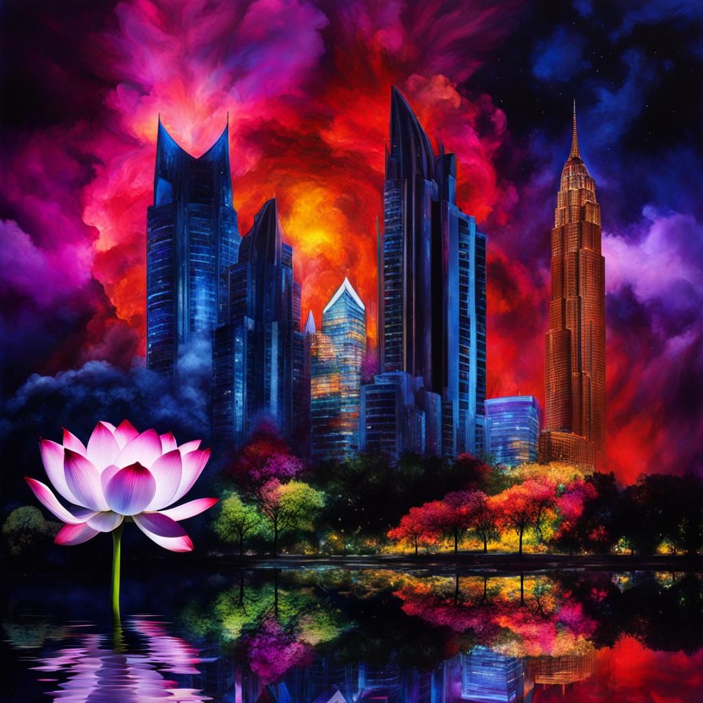 Neon Cityscape: Organic Skyscrapers in a Dreamlike Gothic St...