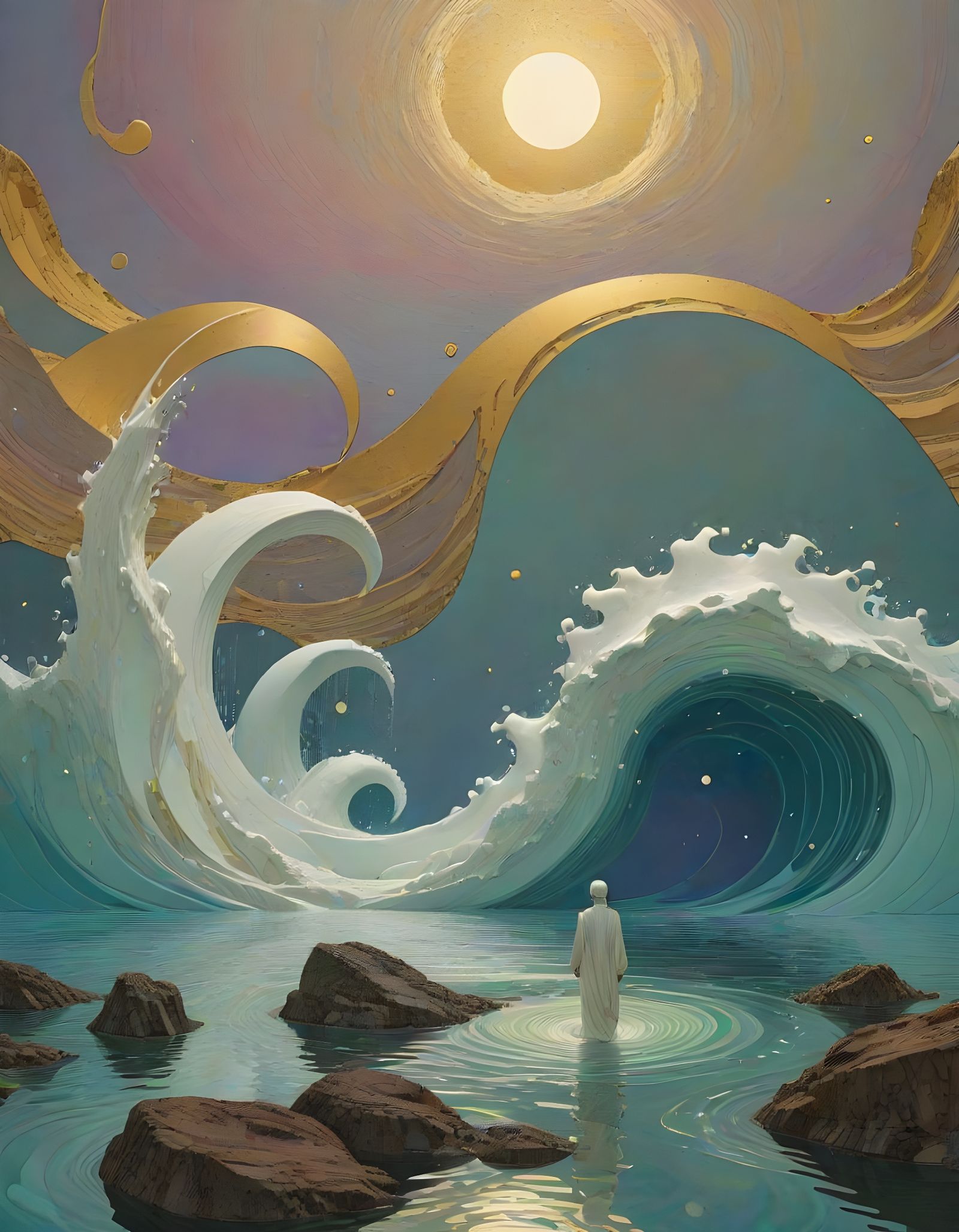 Iridescent Moonscape with Surreal Minimalist Action