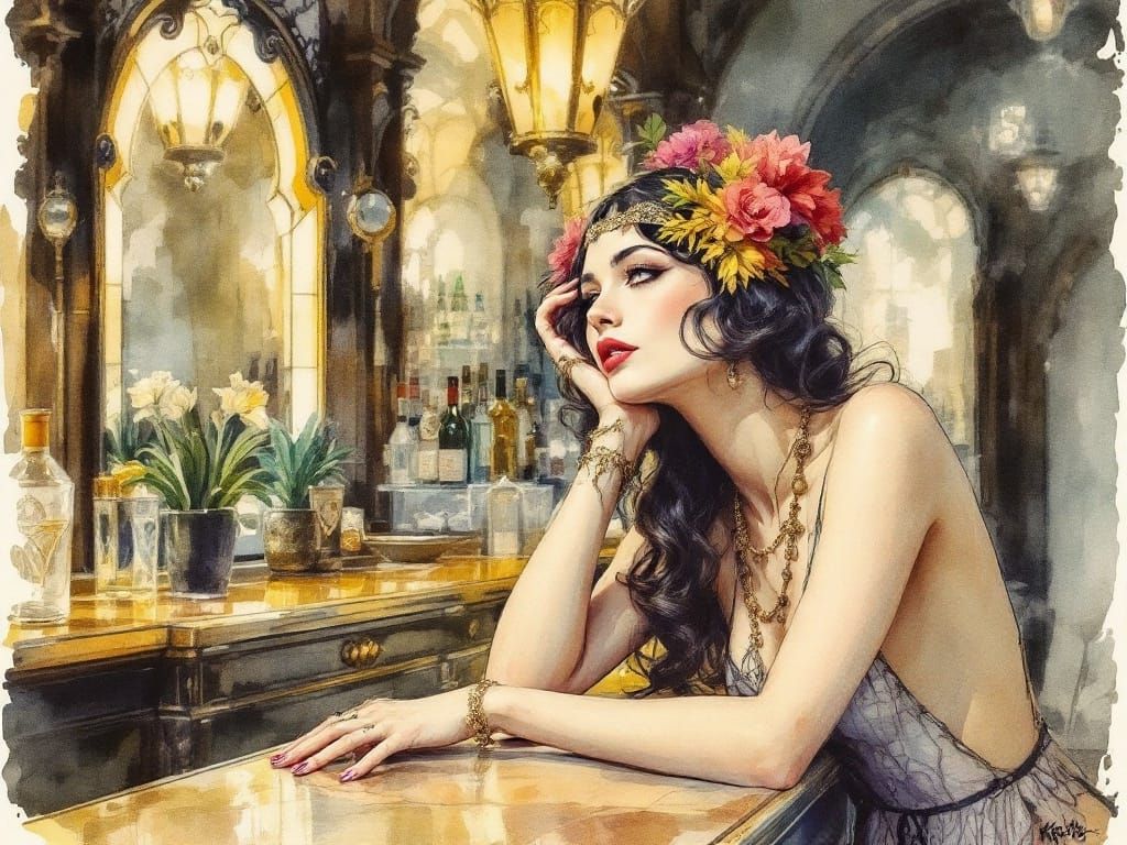 Flapper in Art Nouveau Speakeasy