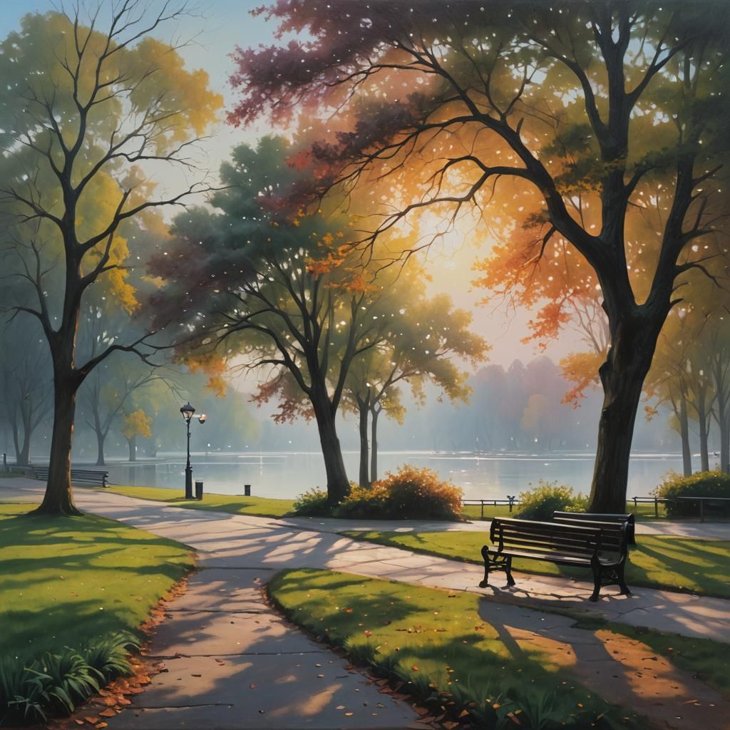 Foggy Morning Park: Oil Painting by James Gurney
