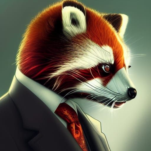 Red Panda Businessman Portrait in Hyperdetailed Style