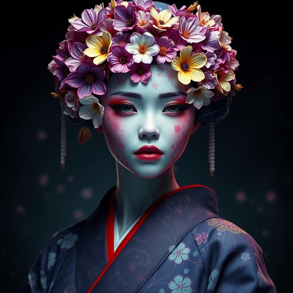 Floral Geisha: Dark Fantasy Concept Art
