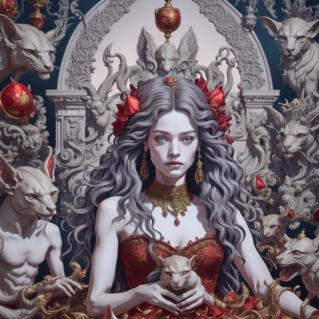 Cyberpunk Baroque Sphinx in Ornate Palace