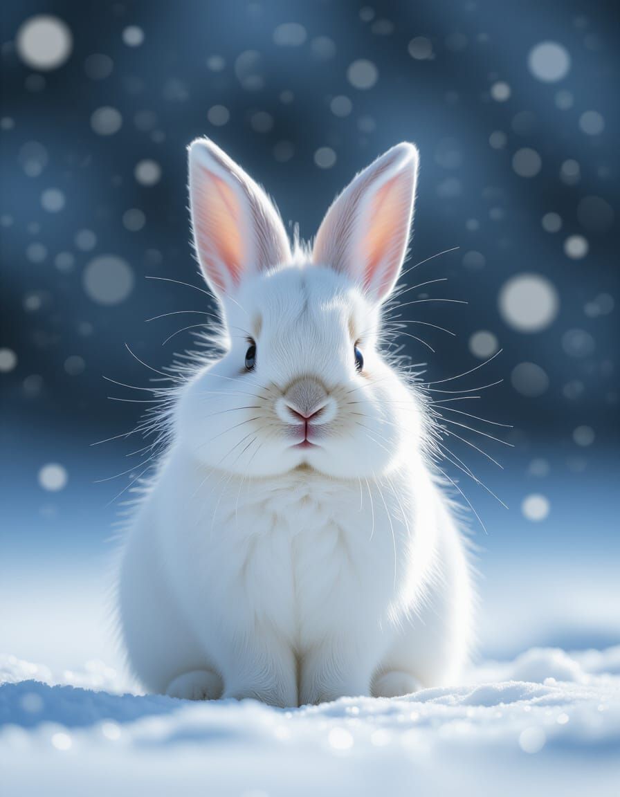 Cute White Bunny in Snowy Landscape