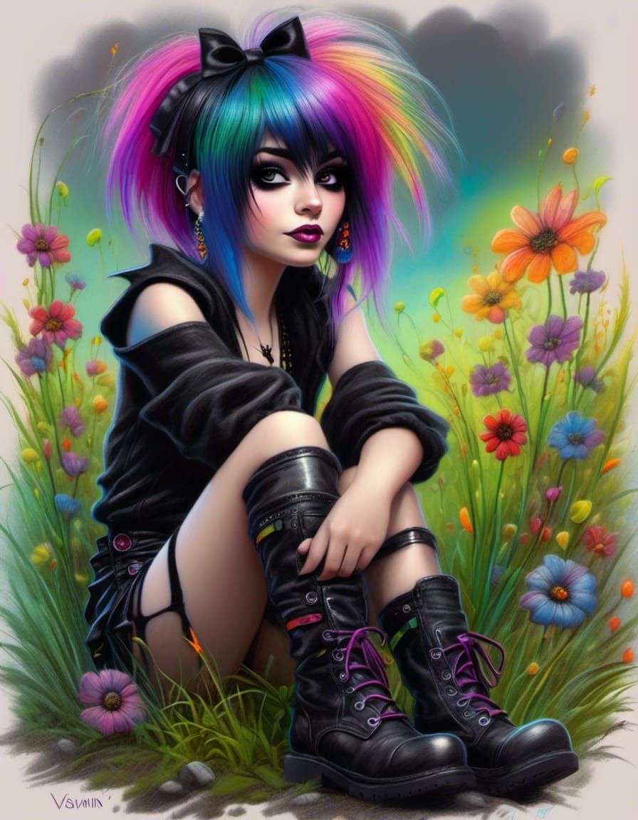 Whimsical Nu-Gothic Girl in Magical Garden