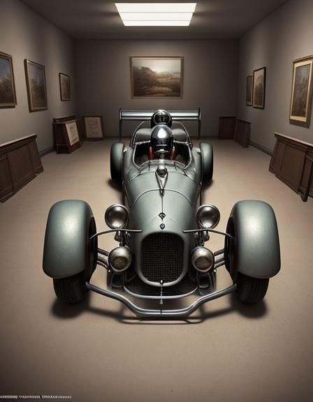 Vintage Racing Car Portrait in Museum, Photorealistic Render
