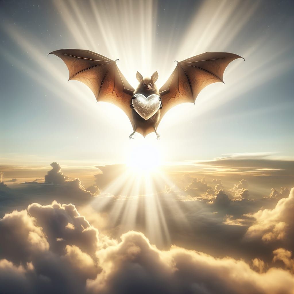Angelic Bat Ascends to Heaven with Heart