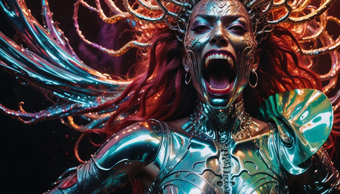 Cybernetic Drag Queen Emerges from Cosmic Vortex