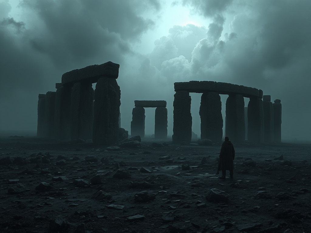 Dark Stonehenge in Barren Desert Landscape