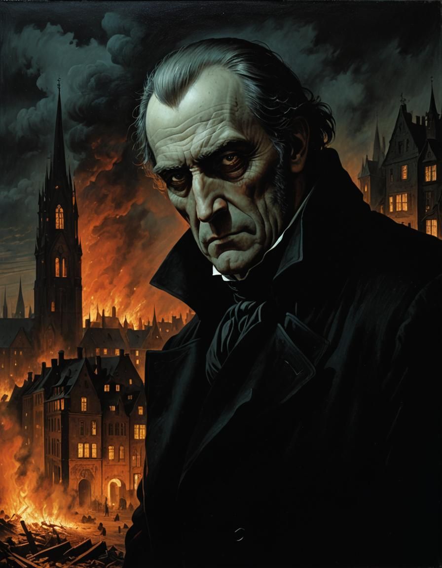 Noir Gothic City Ablaze, Inspired by Romanticism