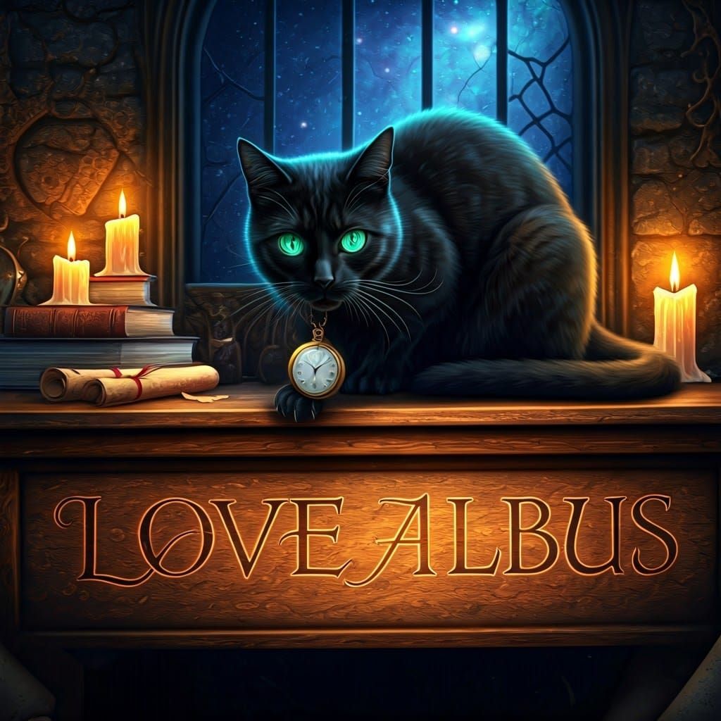 Majestic Black Cat Weaves Hypnotic Spell on Ancient Desk