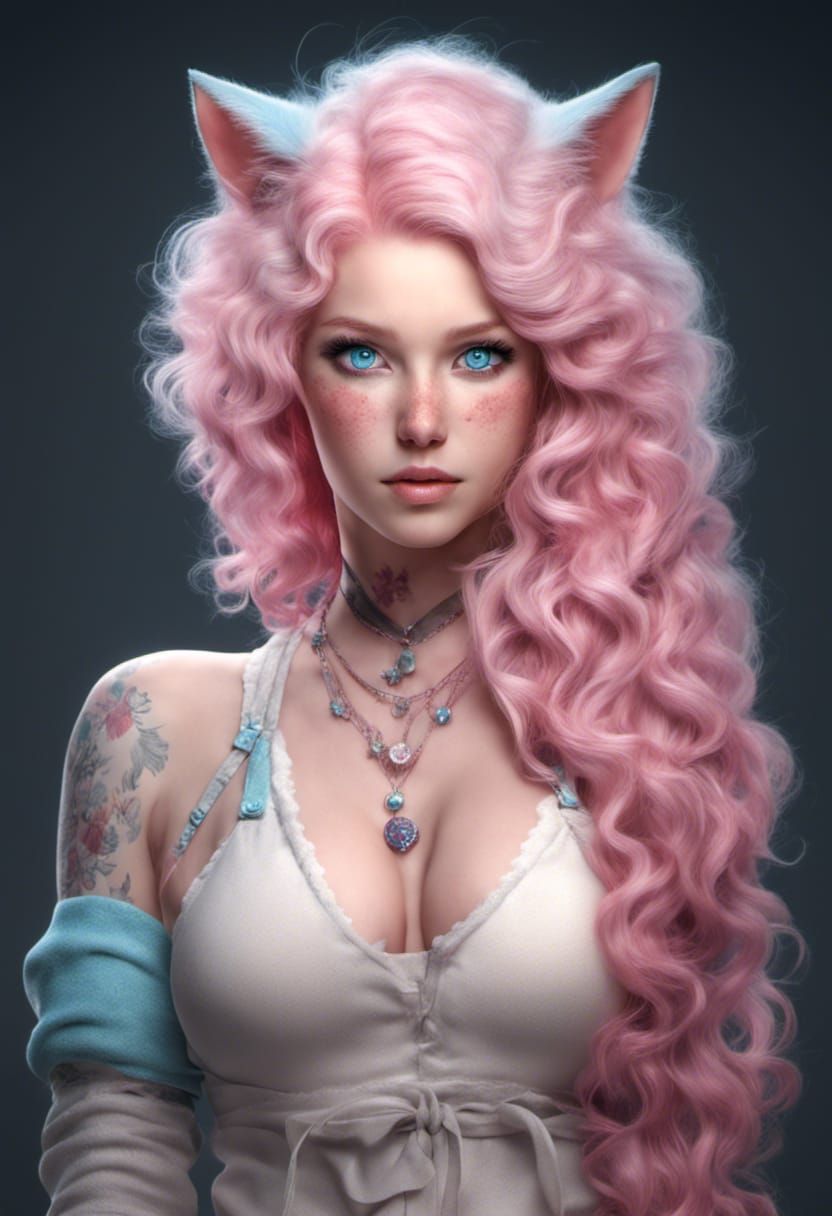 Stunning Pink-Haired Neko with Ice Blue Eyes