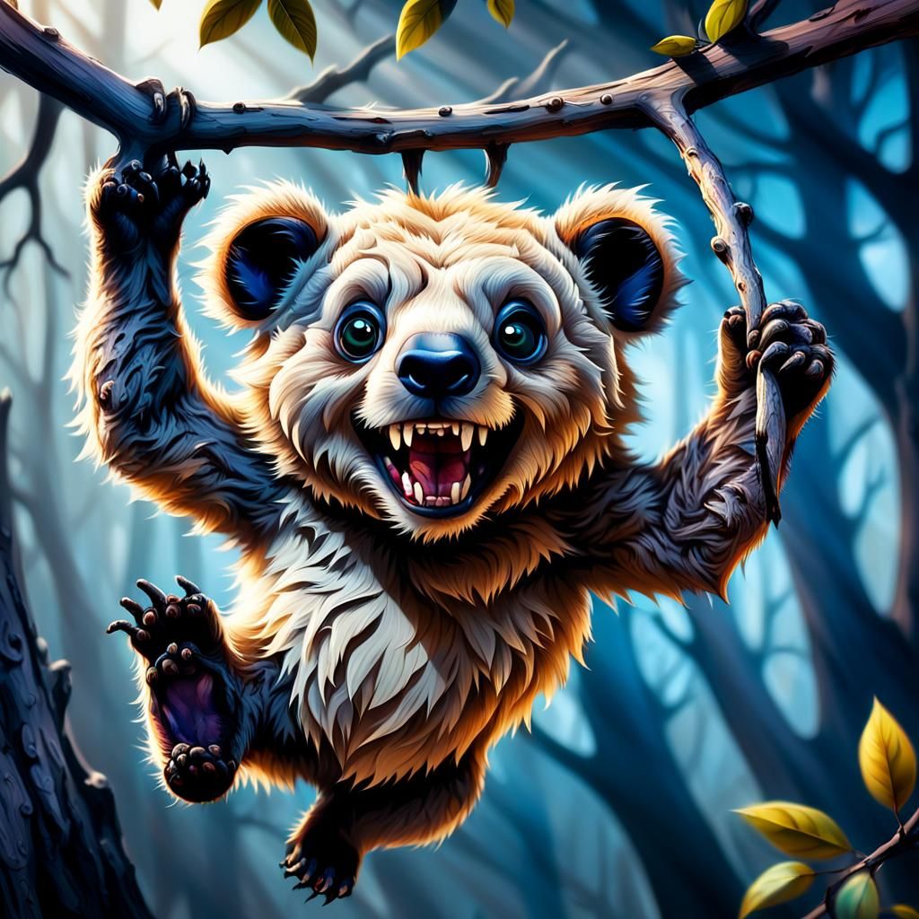Smiling Chibi Drop Bear in Hyper-Realistic Wildlife Photogra...