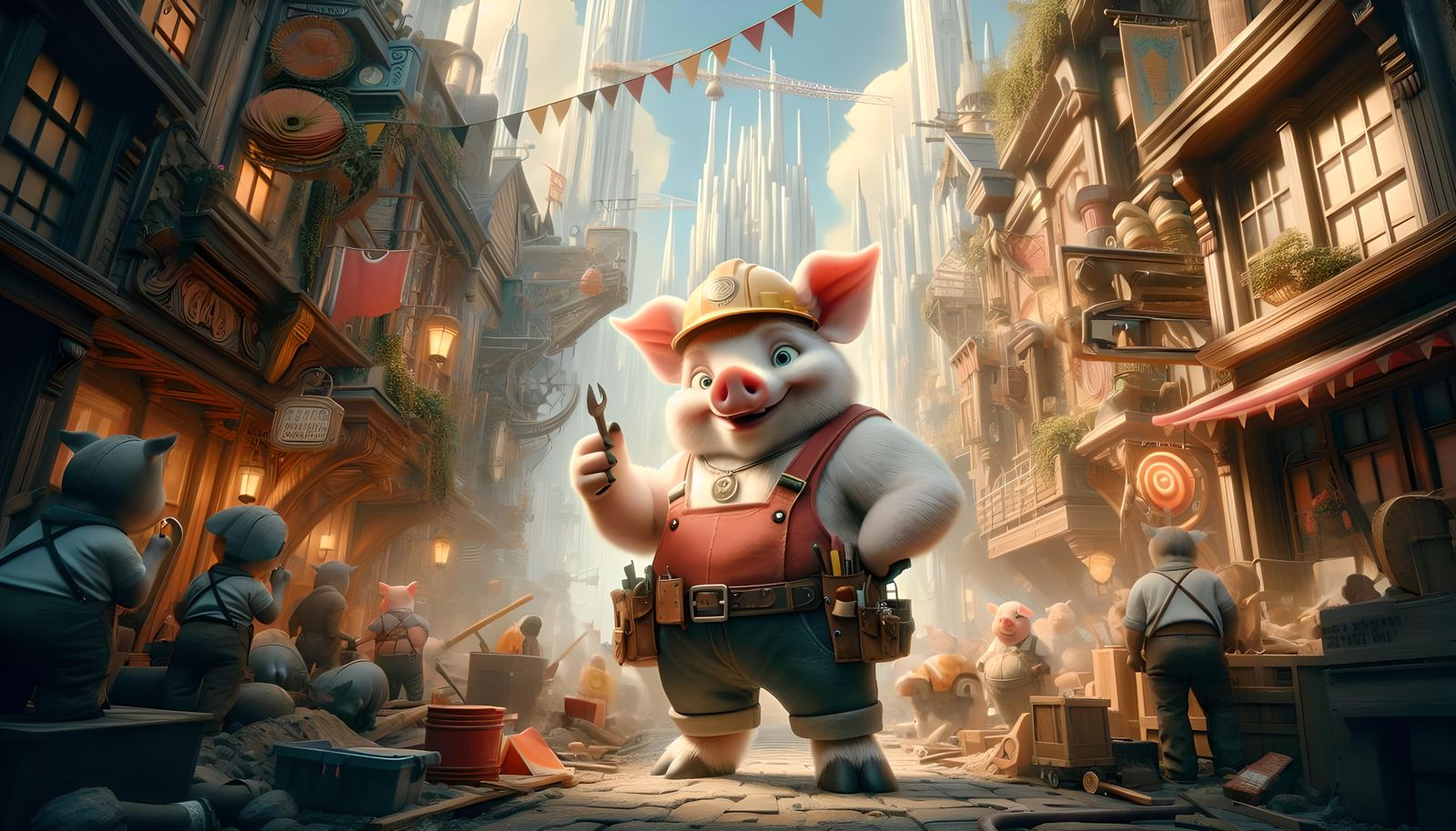 Adorable Pig Construction Worker: 3D Digital Art