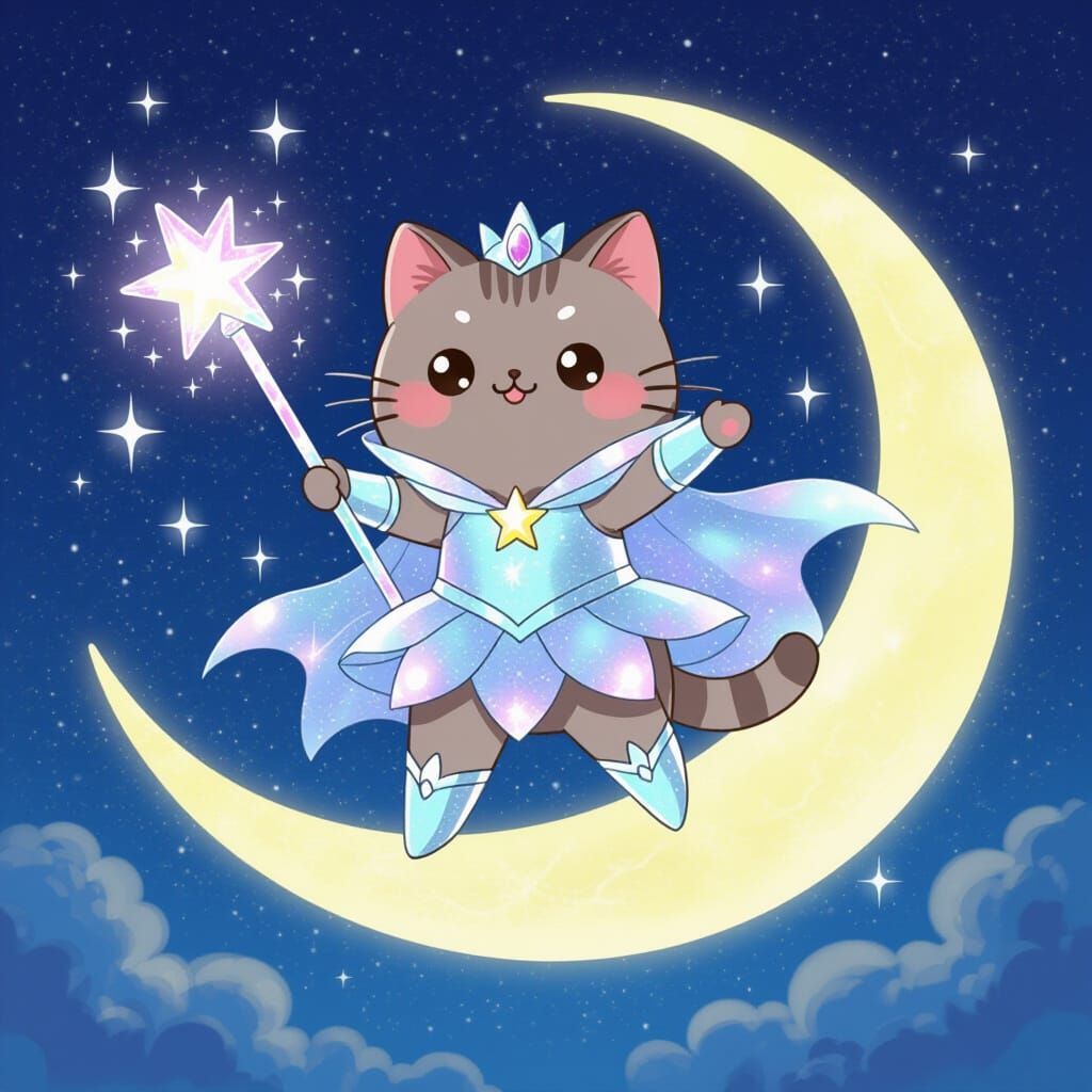 Magical Girl Pusheen Poses Heroically on Moon With Wand