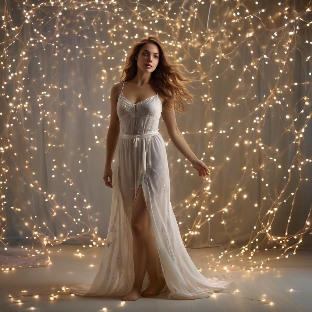 Beautiful Woman with Magic Lights Portrait