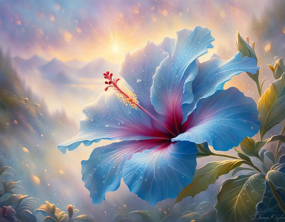 Blue Hibiscus in Ethereal Fantasy Art Style
