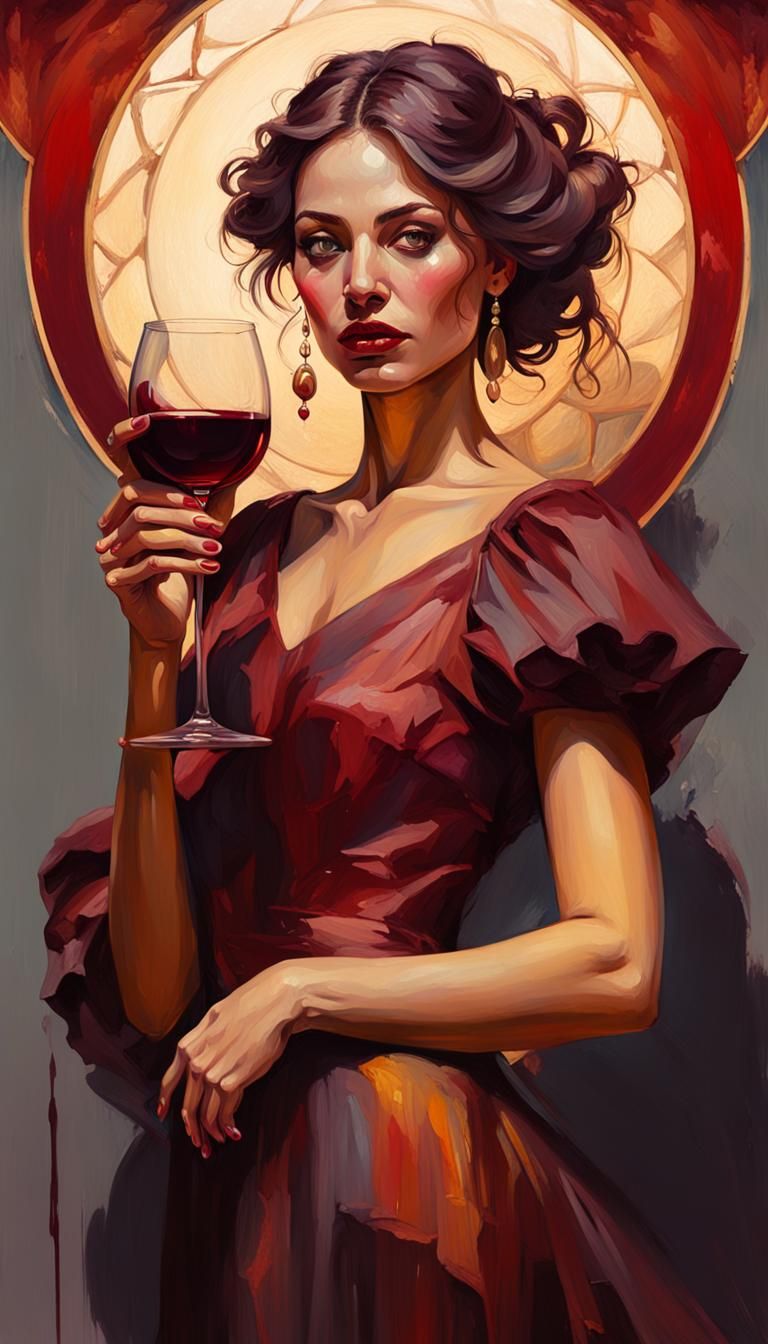 Girl with Wine Glass: Art Nouveau Portrait