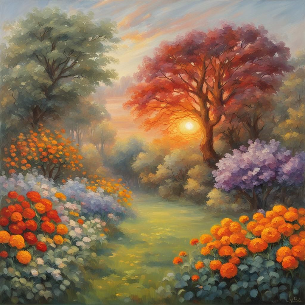 Vivid Sunrise Landscape Painting in Constable Style