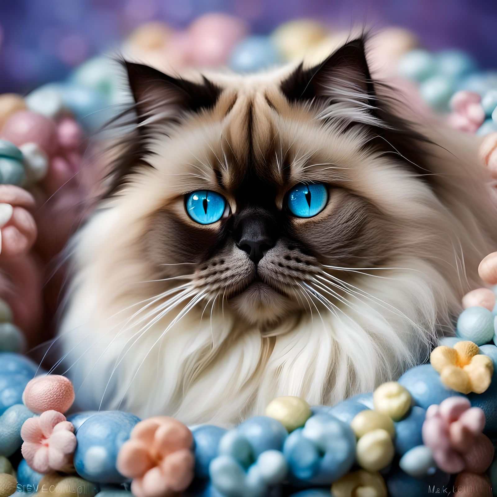 Gentle Himalayan Cat Portrait in Encaustic Style