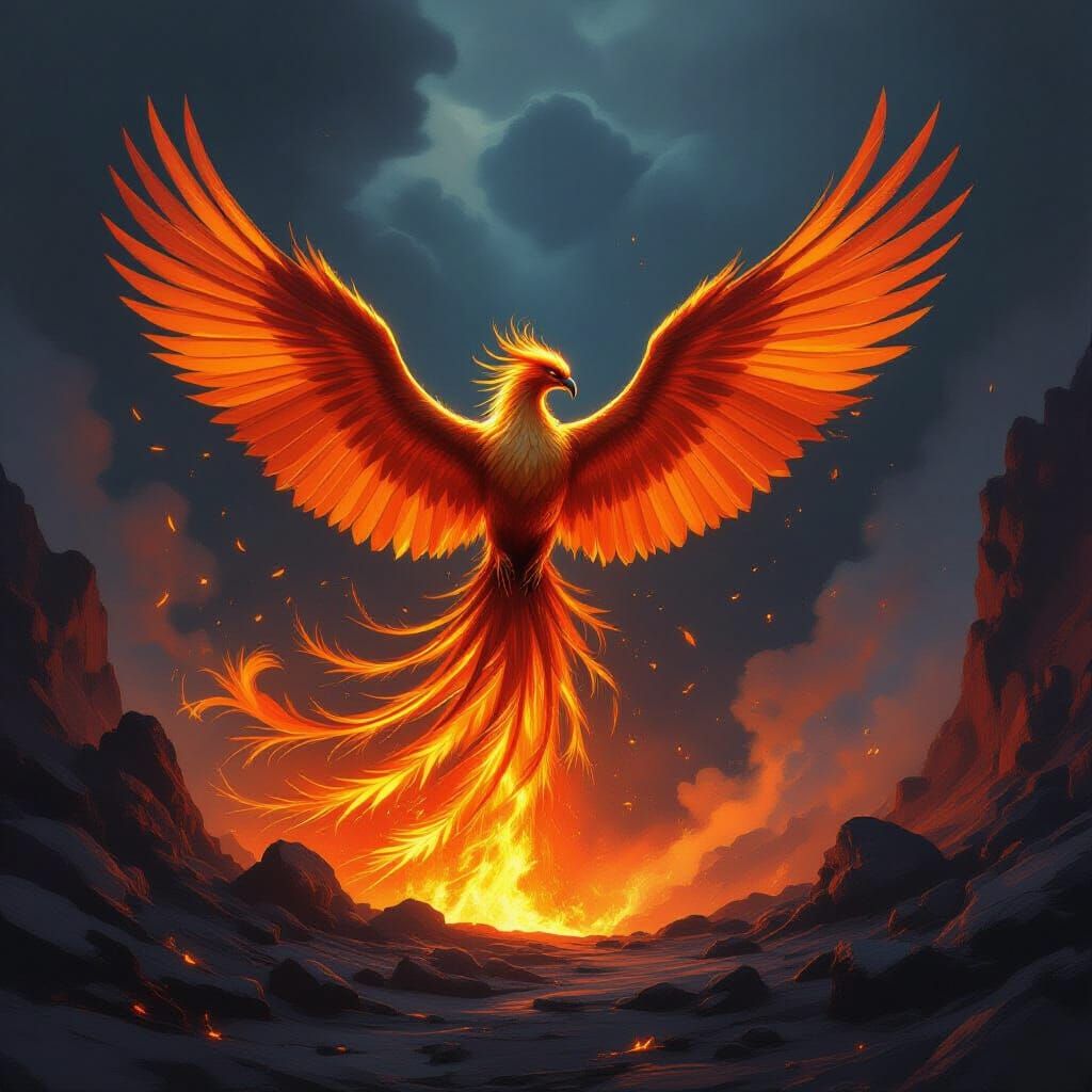 Majestic Phoenix Erupts From Volcanic Caldera