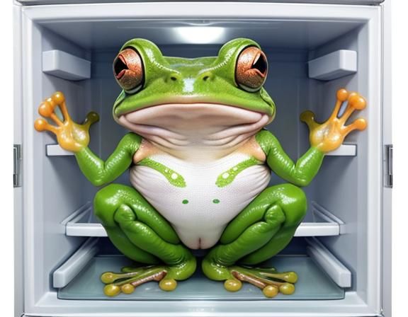Frog Doing Yoga and Farting in a Fridge