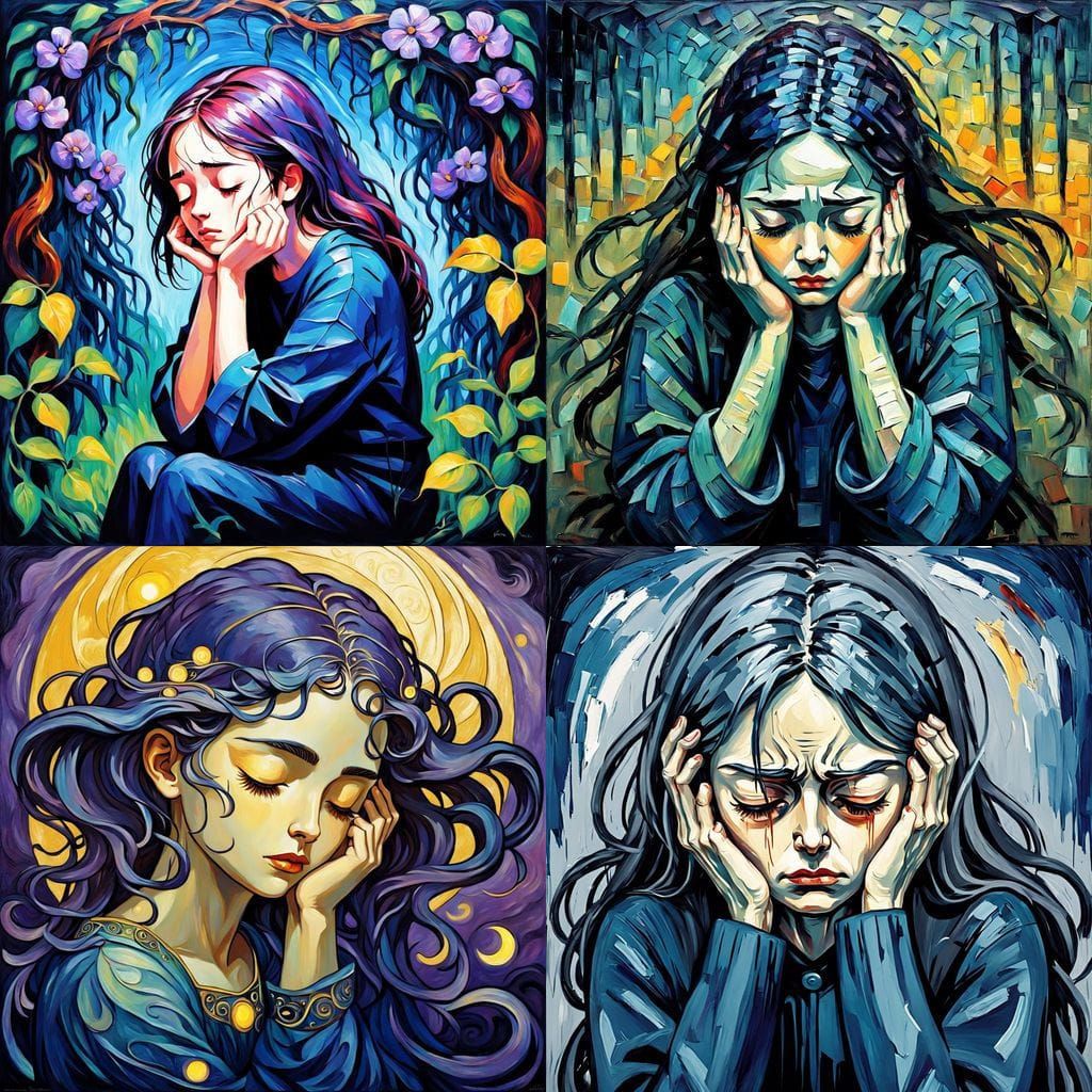 Melancholic Woman in Dark Art Nouveau Style