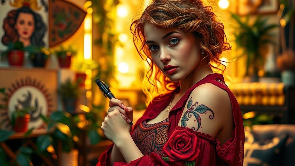 Bohemian Tattoo Artist Creates Rose Tattoo, Fractal Art