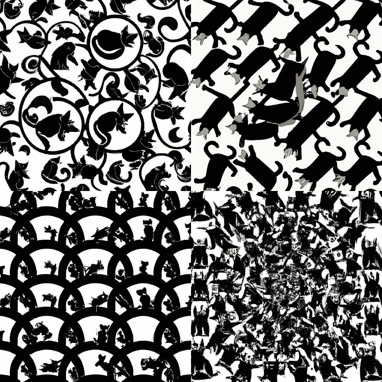Escher Style Repeating Black Cat Design