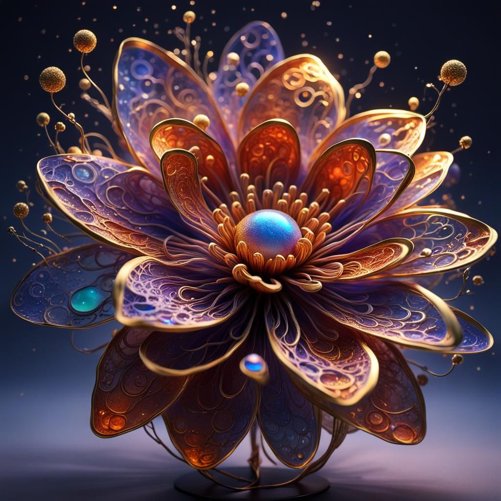 Bioluminescent Amoeba Flower Sculpture in Golden Light