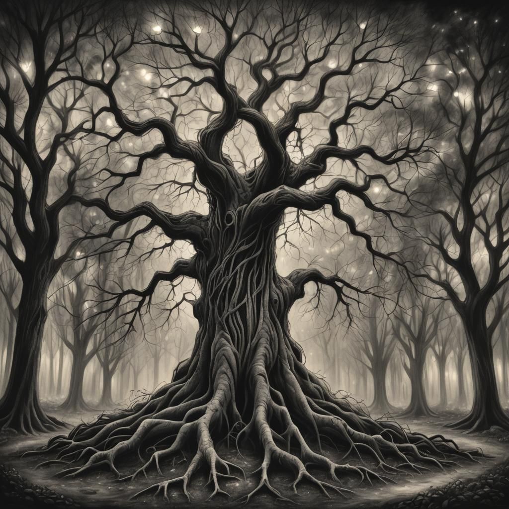 Mystical Forest: A Dramatic Charcoal Drawing