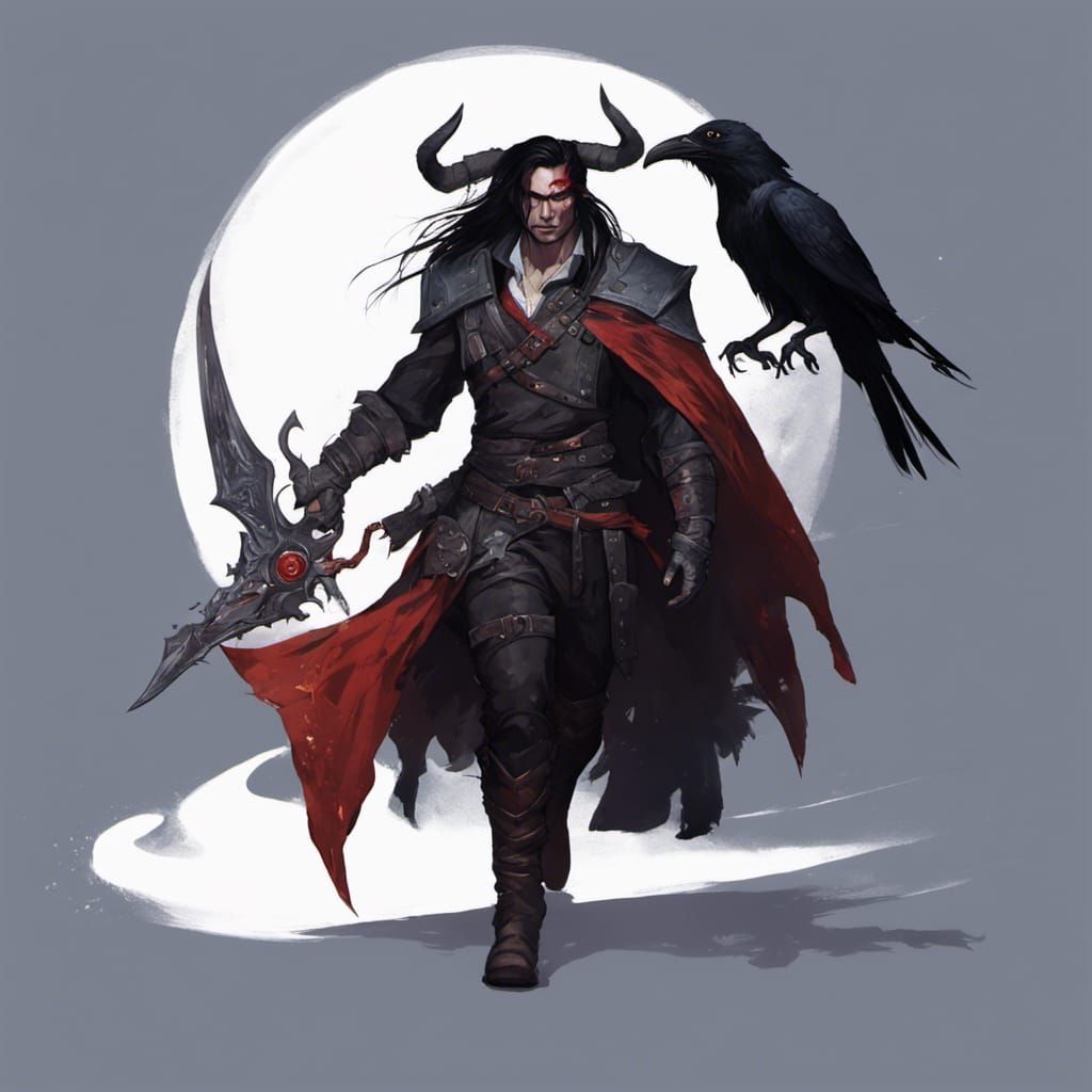 Tiefling Bounty Hunter with Glaive in Fantasy World