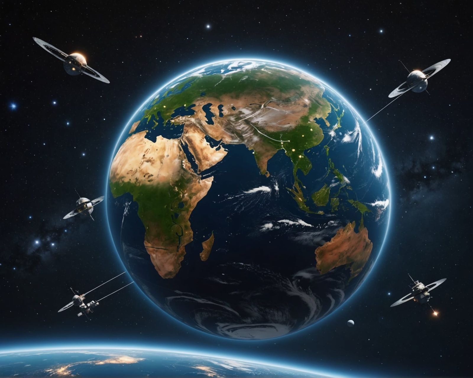 internet satellites floating around  Earth.