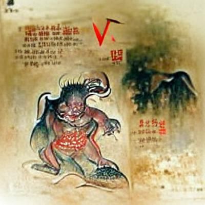 Wangliang  魍魎 or 罔兩 "demons; monsters; specters; goblins; ghosts; devils" a wilderness spirit like the kui 夔 "one-legged...