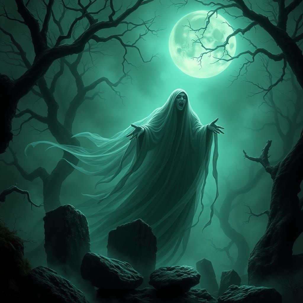 Ethereal Banshee Screaming in Mystical Forest