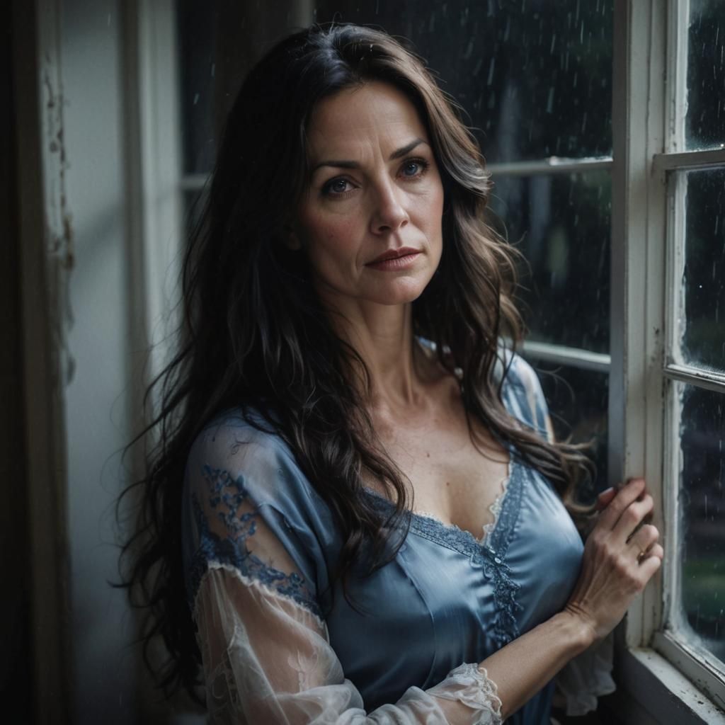 Elegant Woman Watching a Storm at Night