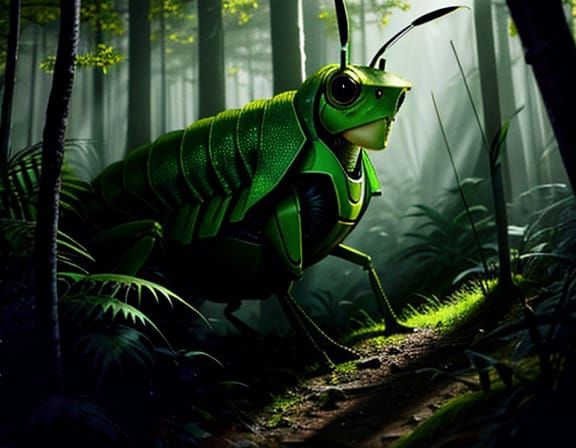 Gothic Praying Mantis Alien in a Vibrant Forest