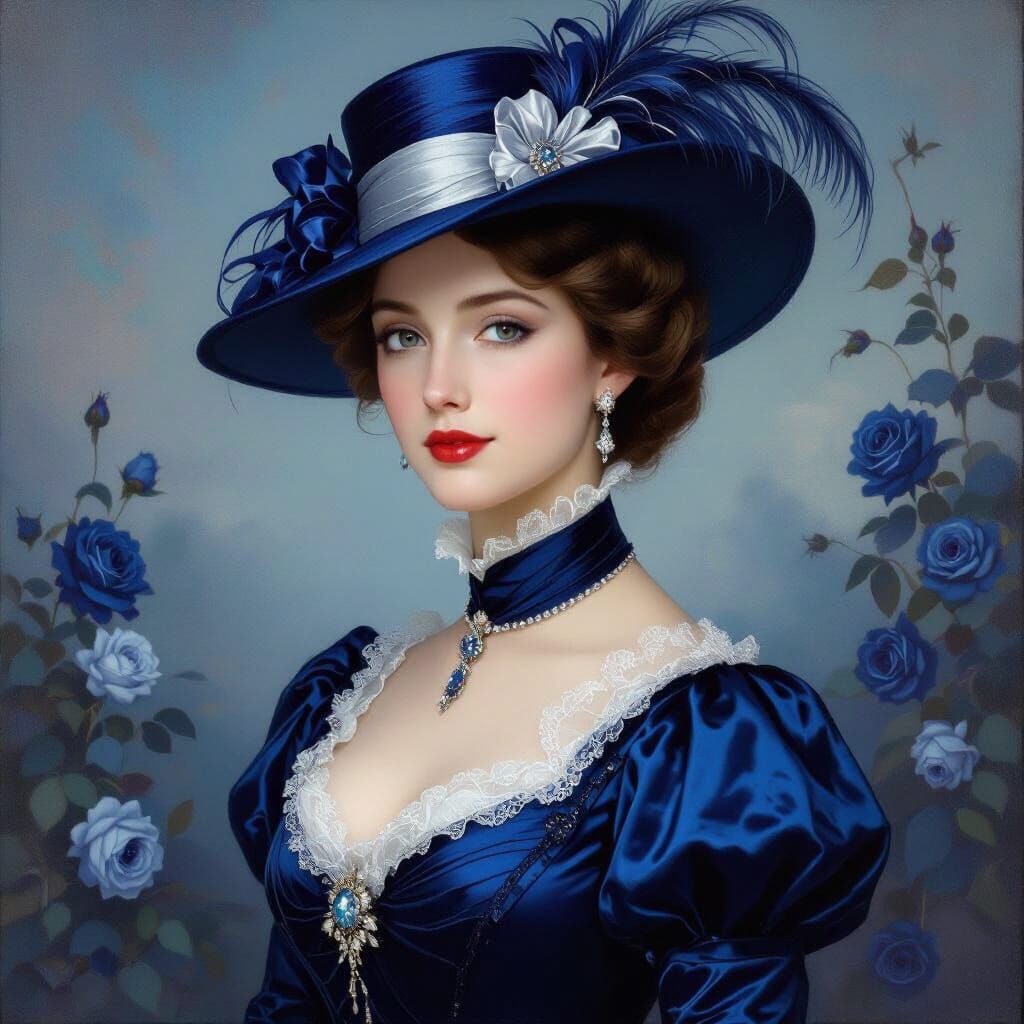 Victorian Lady in Sapphire Blue Hat
