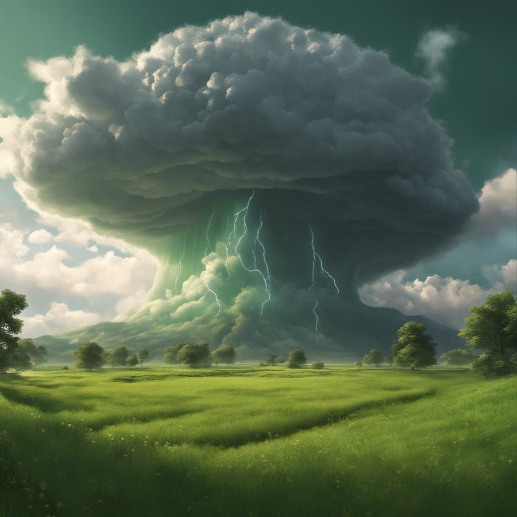 Magnificent Thundercloud over Green Meadows