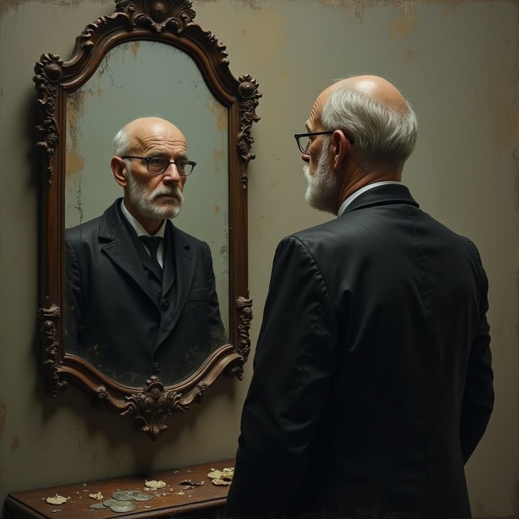 Homeless Man's Reflection: Melancholic Expressionism