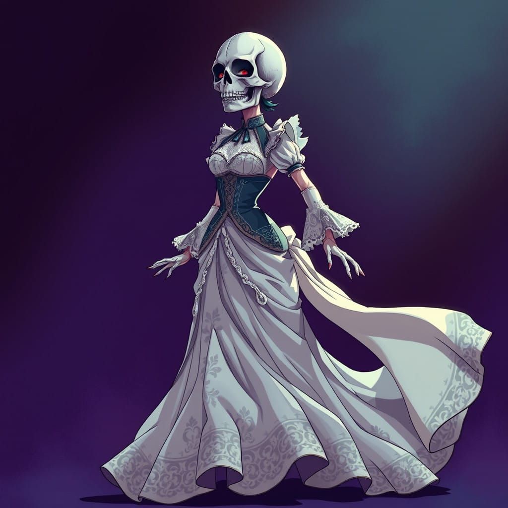 Elegant Victorian Skull Maiden in Cel-Shaded Glory