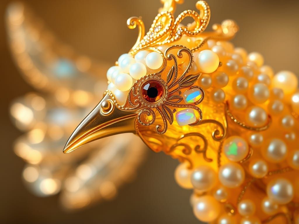 Golden Crystal Bird in Opal Paradise