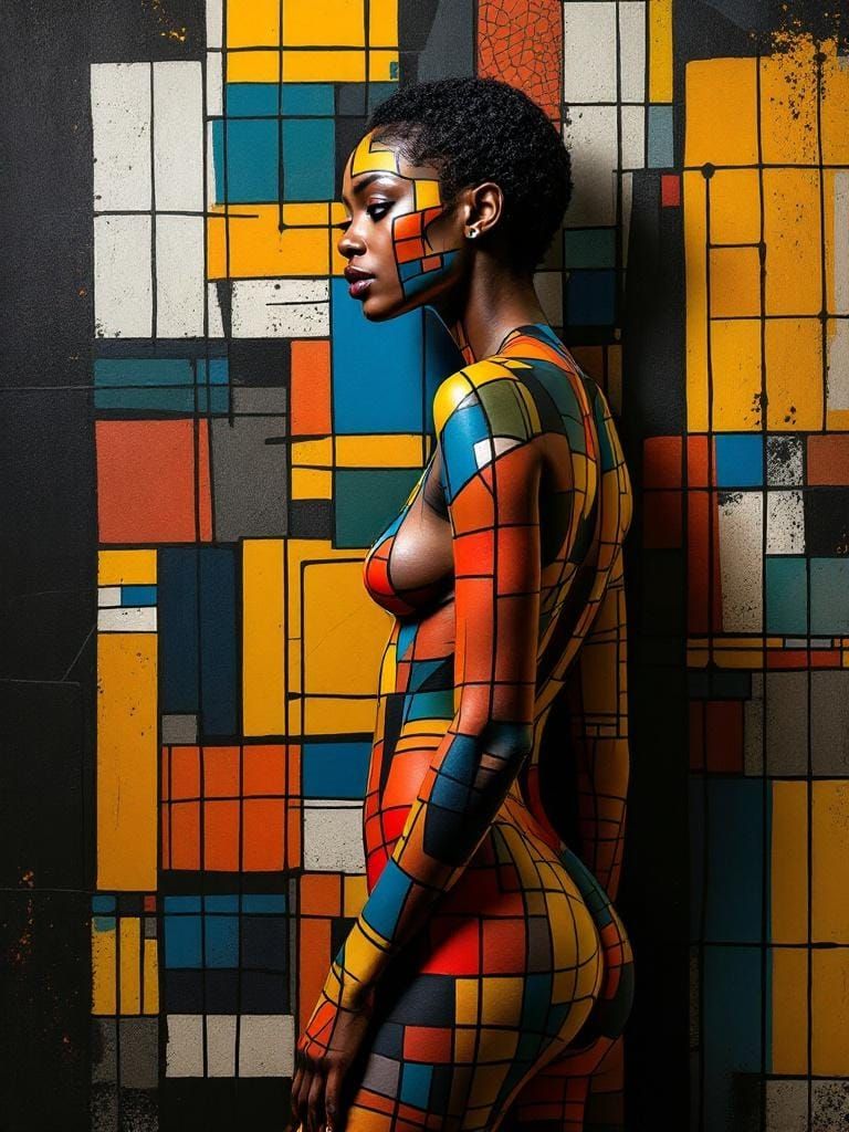 Geometric Jazz: Woman Merging with Expressionist Design