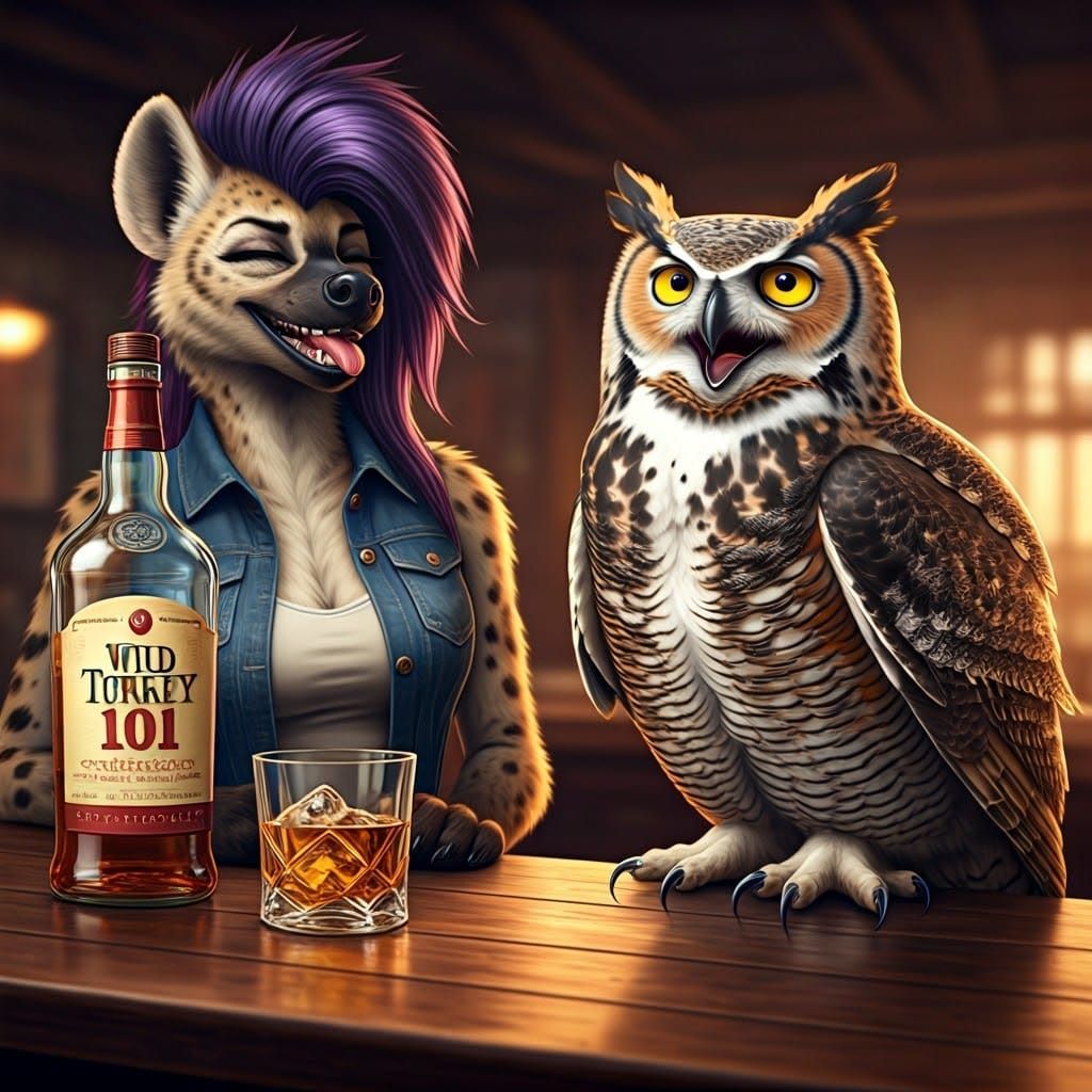 Whiskey-Soaked Owl Perched in a Chiaroscuro Dive Bar